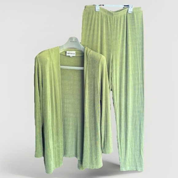 Vintage Primavera 🇨🇦 Set Acetate Cardigan & Pants Lime Green Made In Canada M - Picture 1 of 14